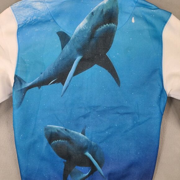 Exist Great White Shark Hoodie Sweatshirt Adult Size Small White Blue - Picture 7 of 12